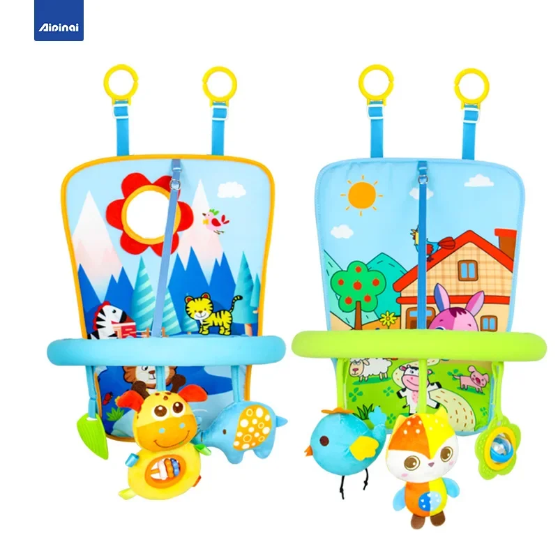 لعبة مقعد السيارة الخلفي التي تواجه الطفل، مركز أنشطة مقعد السيارة، قوس نشاط مع مرآة موسيقية، ألعاب خشخيشة للسفر للأطفال