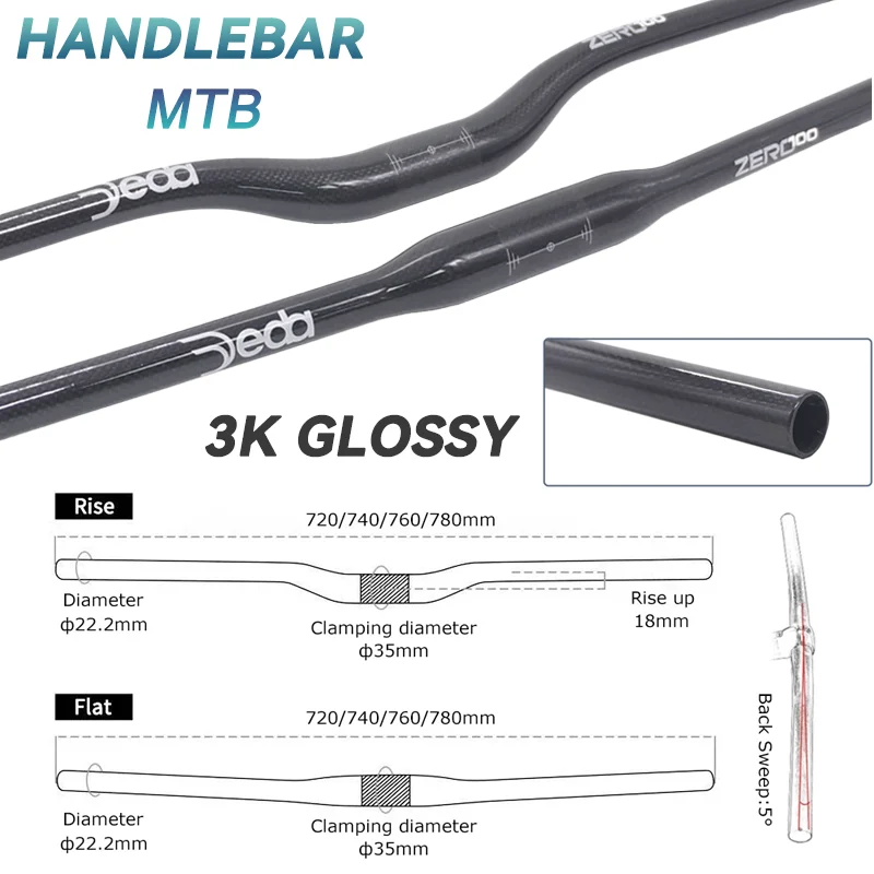 

3K Full Carbon MTB Handlebar Diameter35MM Length 720MM/740MM/760MM/780MM Weight 255g For XC/AM/FR Bicycle Accessories
