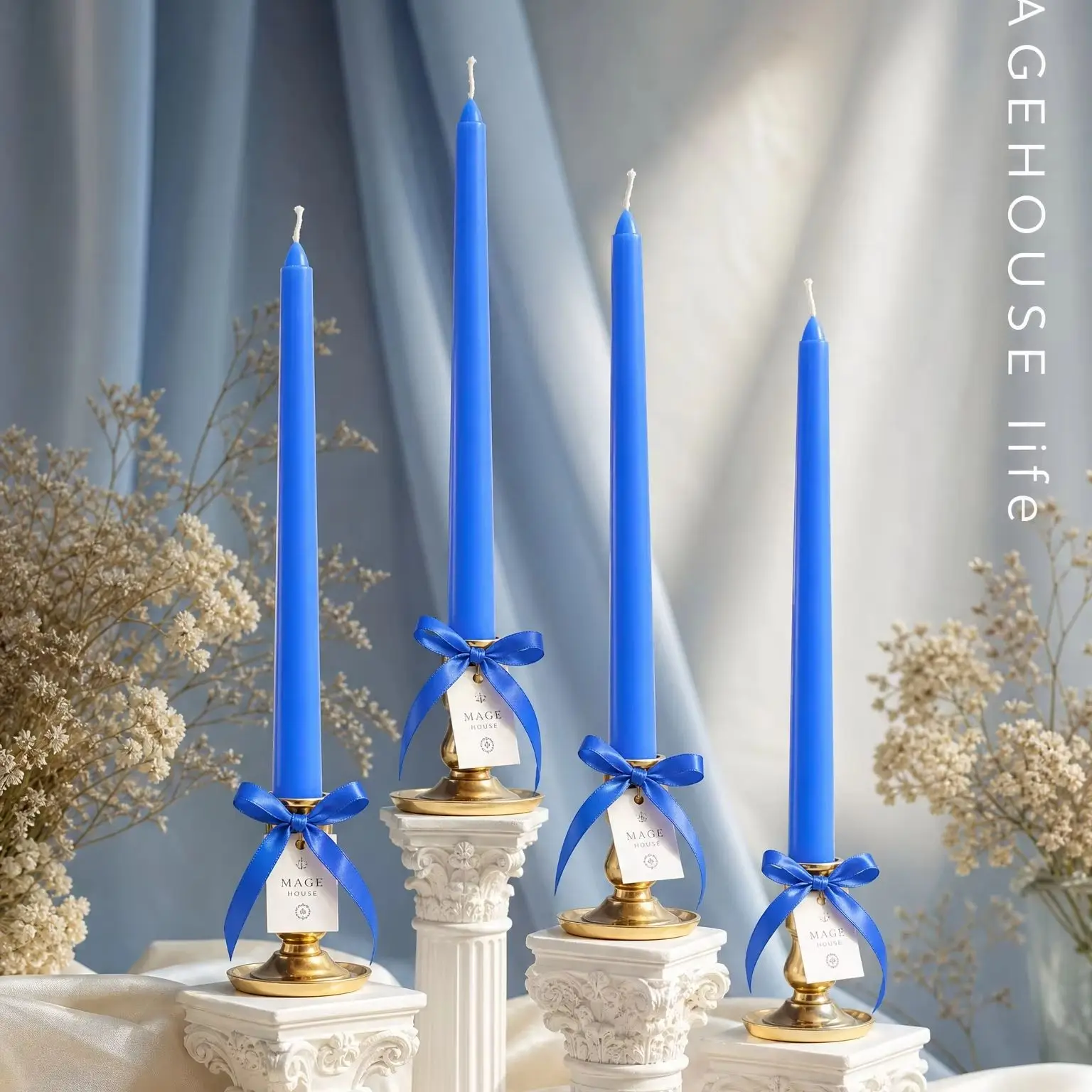 4pcs Blue Cone Long Rod Aromatherapy Candles, No Black Smoke, Contains Aromatherapy Candle Set, Made of Soy Wax, Can Burn for 4
