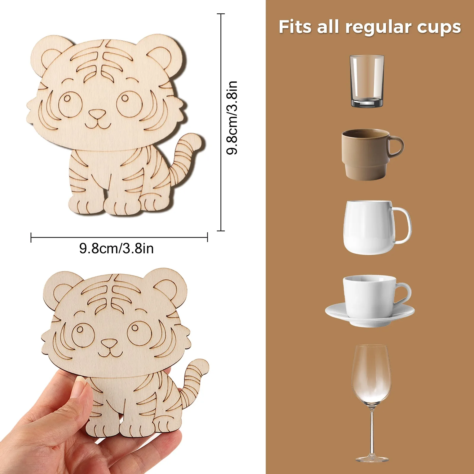 10 Pcs/set Tiger Animal Unfinished Wooden Ornaments Coaster Wedding Handmade Supplies Wooden Craft Set DIY Craft Home Decor