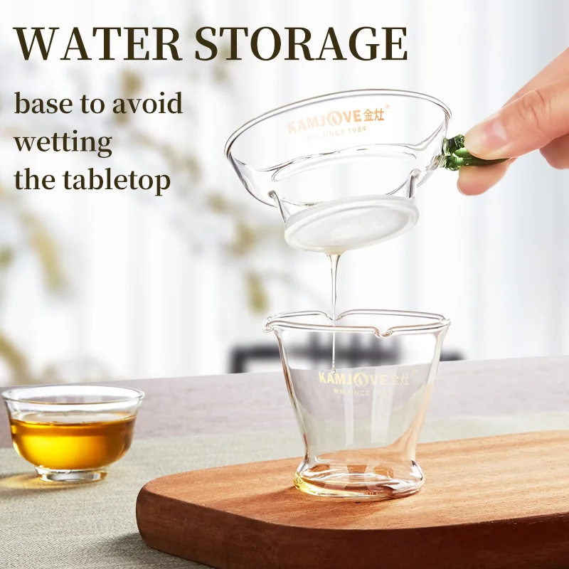 KAMJOVE Art Tea Filter  Heat-Resistant Borosilicate Glass Tea strainer Set Household Tea Making Funnel Tea Residue Separator