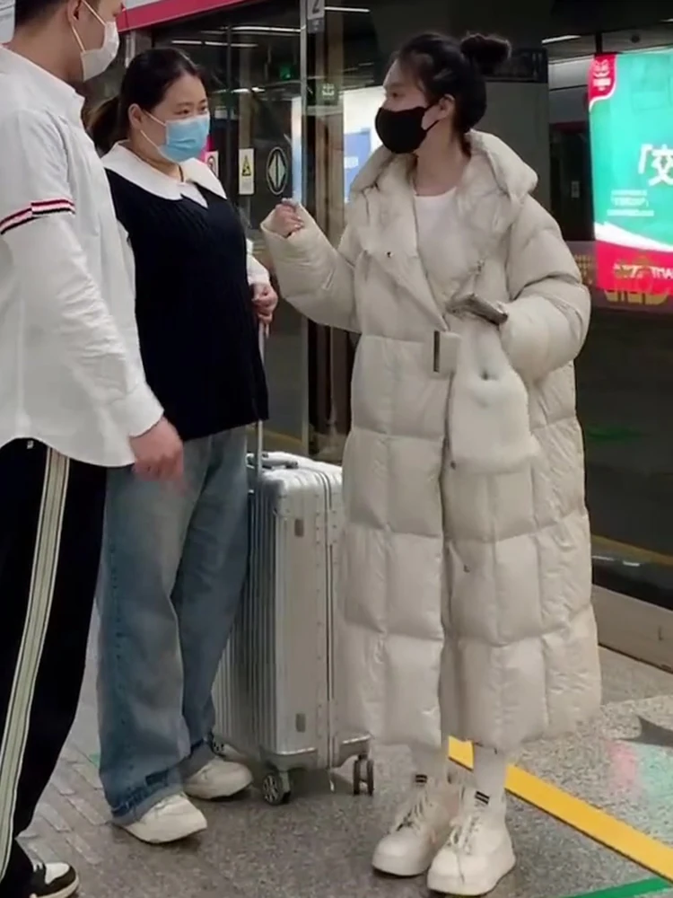   Thiened blanco Du down Puffer Jaet abrigo de invierno para mujer cálido largo Sle Commute Faion Bi Fang marca