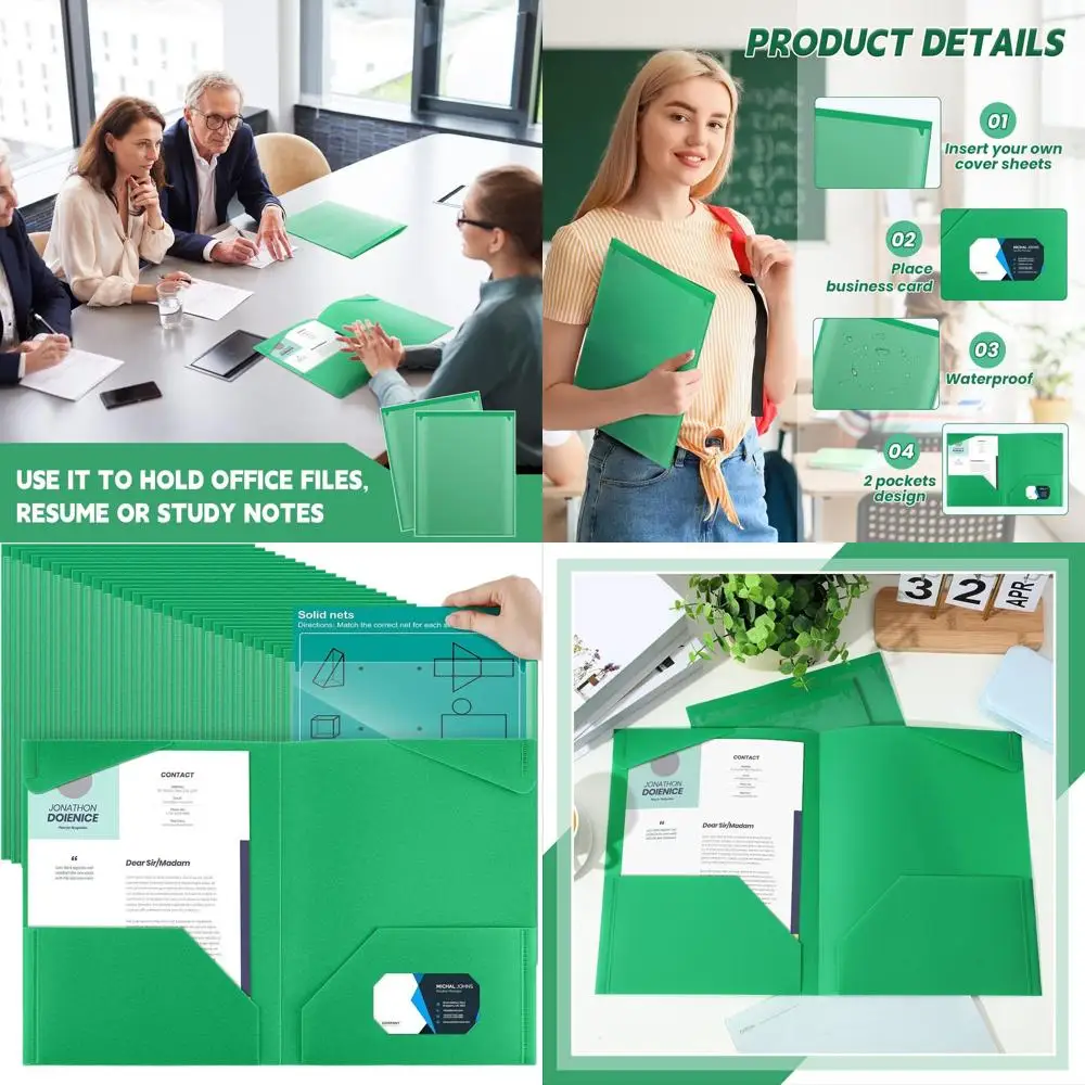 

Plastic Heavy-Duty File Folders with Clear Front Pockets, 2 Pockets, and Card Slot for Back to School, Office Supplies, and Pres