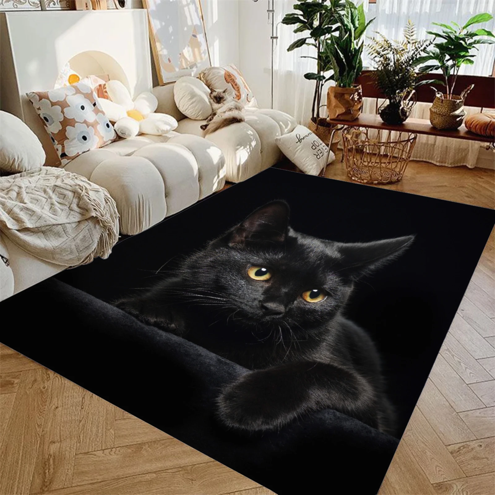 

Black Cat Printed Carpet Living Room Bedroom Decoration Non-slip Rug Parlor Floor Mat Surface Comfortable Carpet Birthday Gift