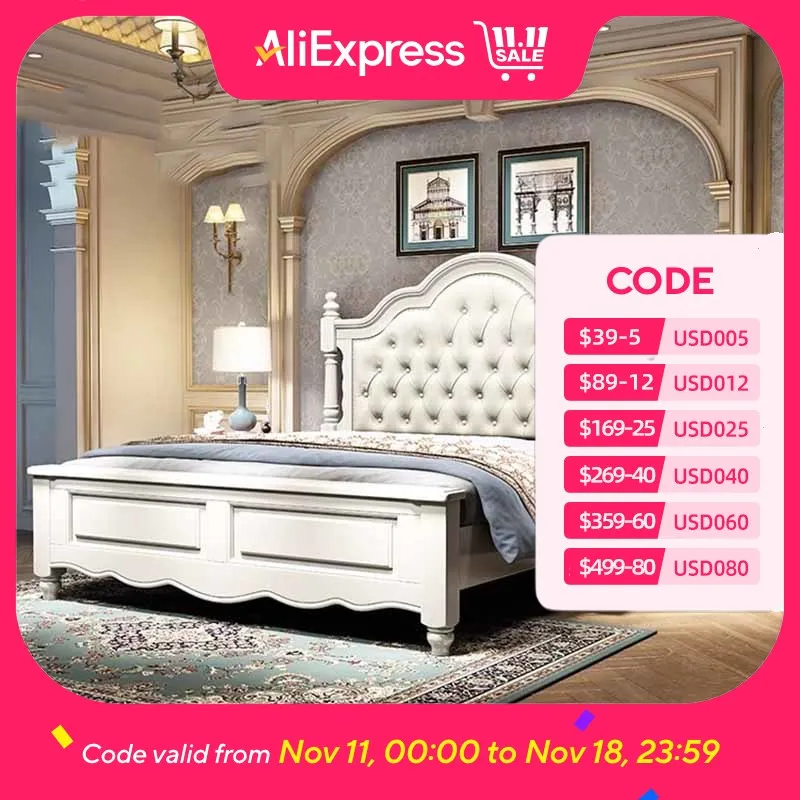 

Kawaii Wood Waterproof Double Bed Bedroom Soft White Modern Luxury Beds Queen Twin Upholstered Camas De Dormitorio Furniture