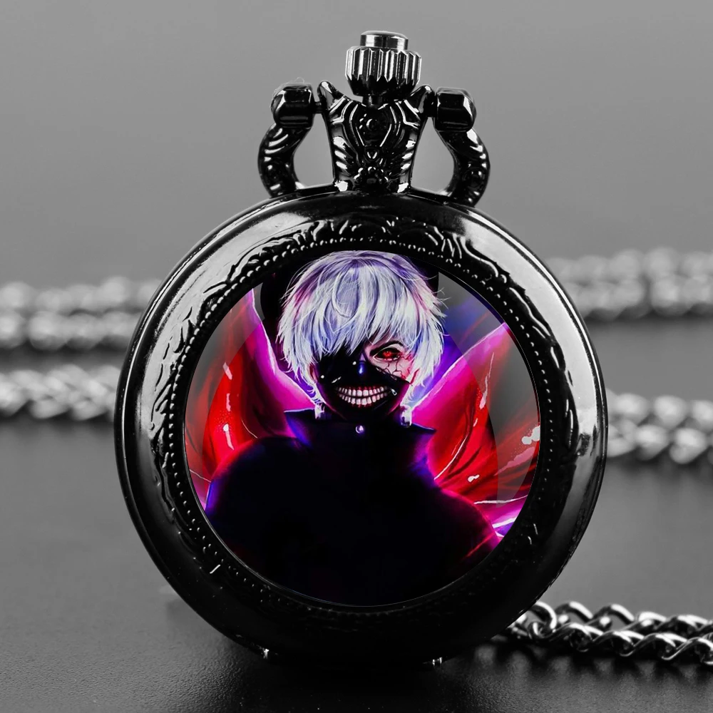 

w stylu vintage anime zegarek kieszonkowy Tokyo Ghoul szklana kopuła kwarcowy zegarek kieszonkowy FOB łańcuszek zegar naszyjnik zegarek dla kobiet mężczyzn prezent