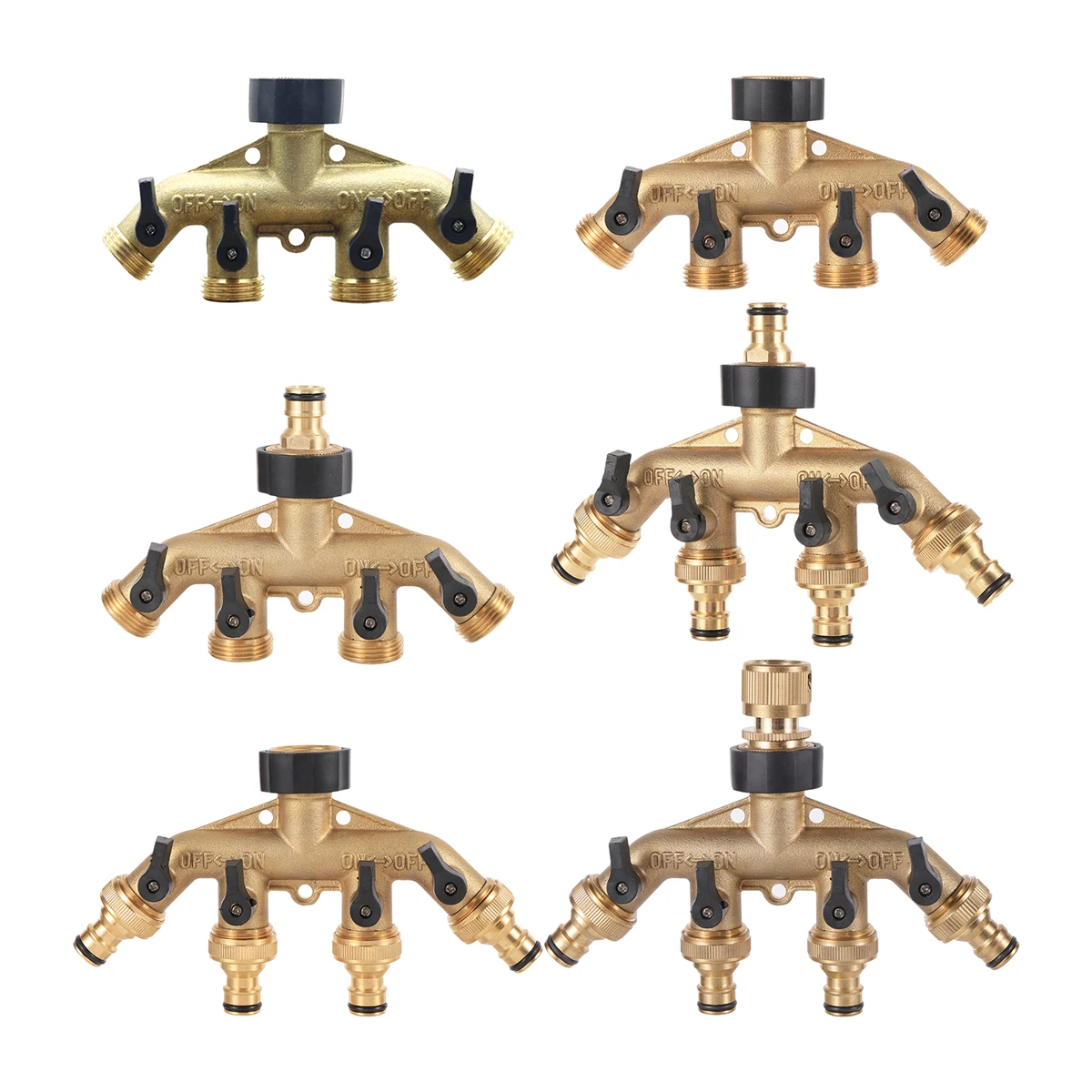 Latão divisor de água com válvula, rosca fêmea e macho, Multi-Way Joint, Tubo de irrigação do jardim, conector do mamilo, UE, EUA 3/4\