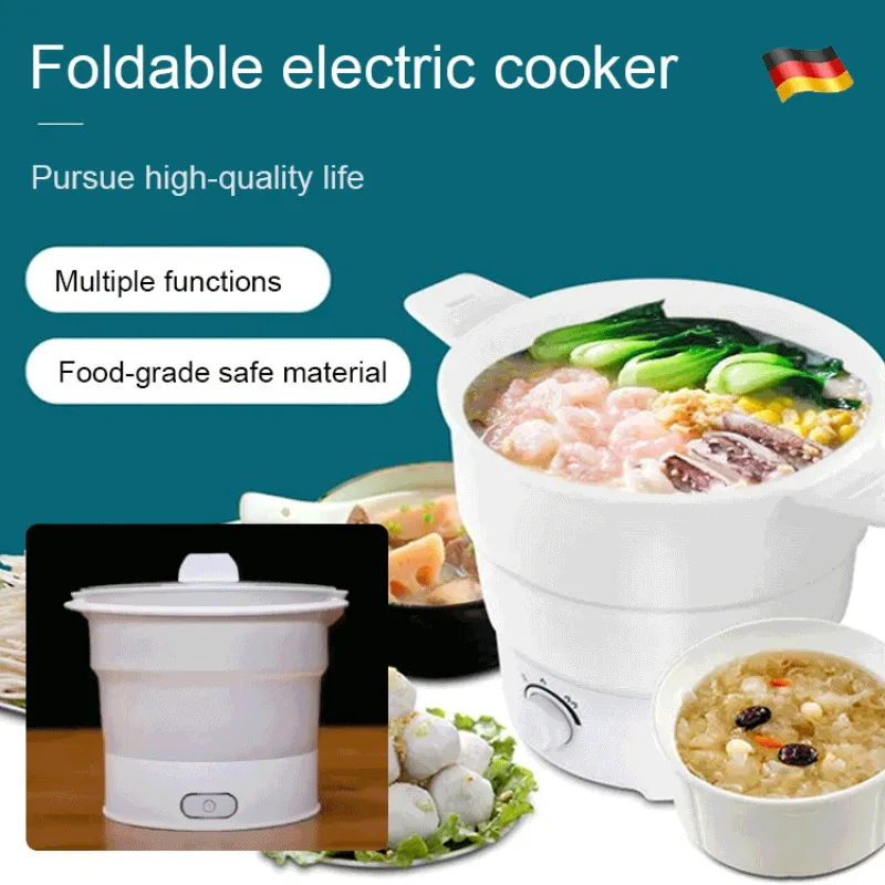 【US/UK/EU Plug】Household Small Portable Silicone Foldable Electric Boiling Pot 1.2L Multi Purpose Travel Folding Pot