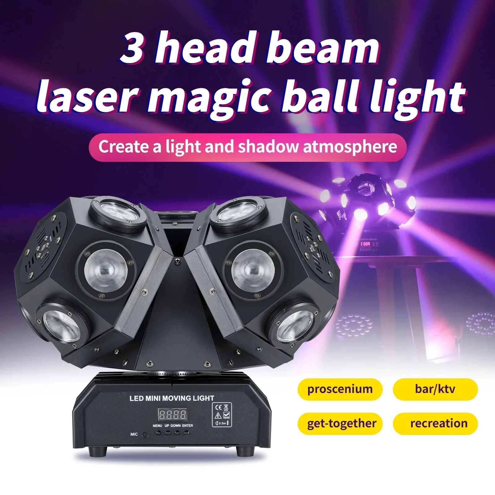 3 cabeças 18 peças 10w 15w lâmpada laser de futebol cabeça móvel 4 em 1 perfil gobo efeito de luz par de luz cabeça móvel luzes laser