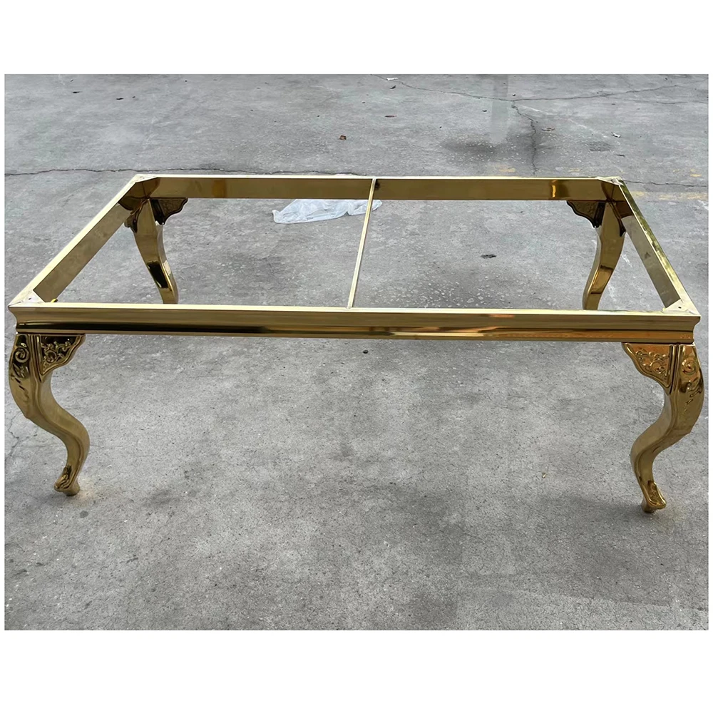 

Luxury Gold Rectangle Stainless steel Legs Dining Tables Mirror Glass For Banquet Wedding Event