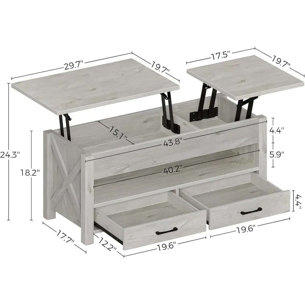 Gray Retro Lift-Top Coffee Table with Storage Drawers and Hidden Compartment for Living Room