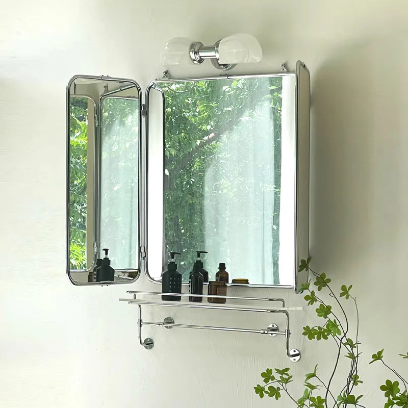 Trifold bathroom mirror stainless steel cosmetic mirror bathroom retro
