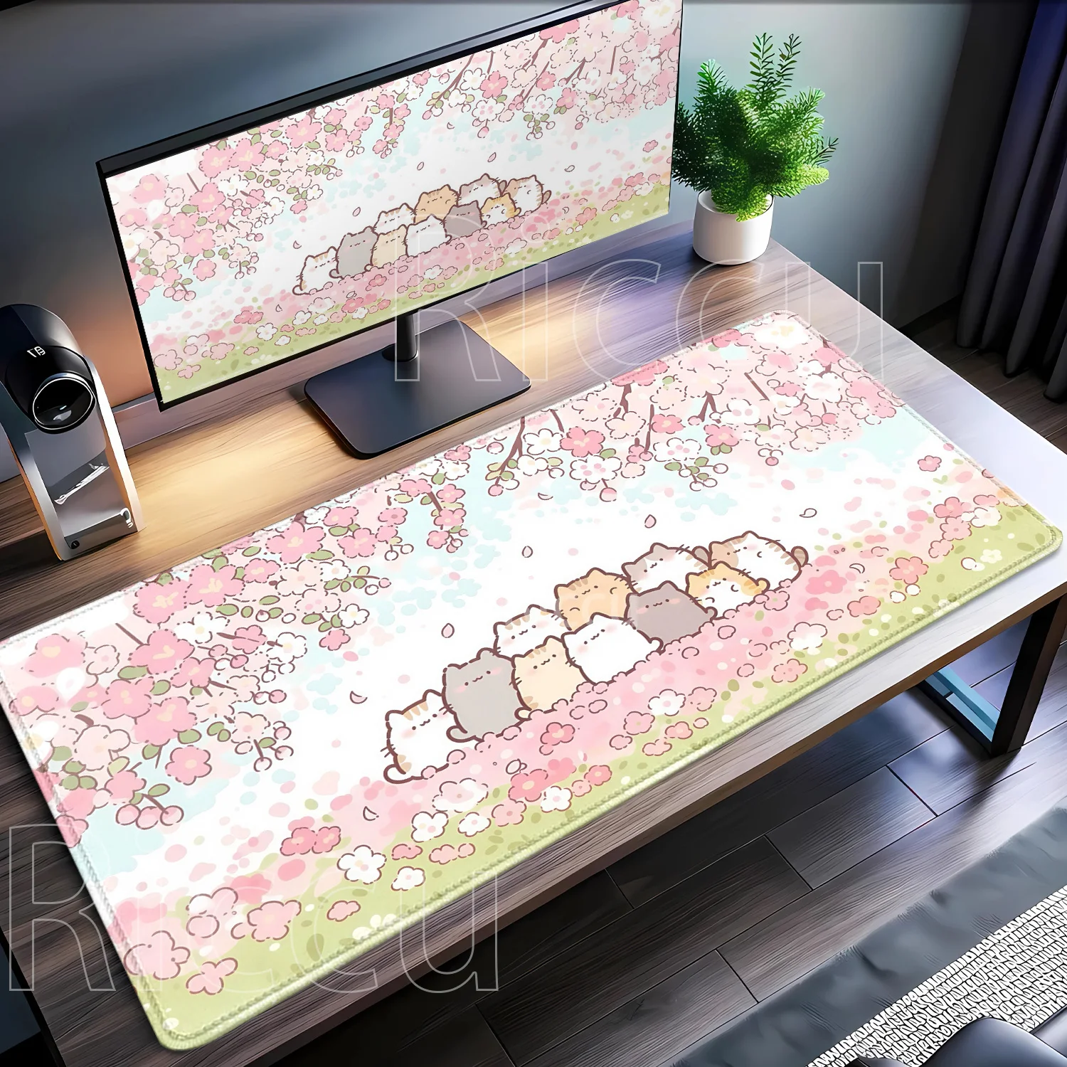 HD Printing Mousepad Cute Sakura Cat Scenery Mouse Pad Larger Computer Office Accessories Anti-slip Gaming Keyboard XXL Desk Mat