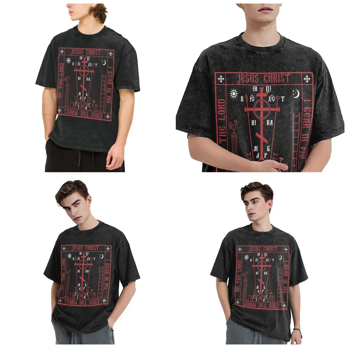 Streetwear T-Shirts Calvary Cross Of Russian Orthodox Church Washed T Shirt Short Sleeve Hip Hop T-Shirt Tops Tees for Men Women