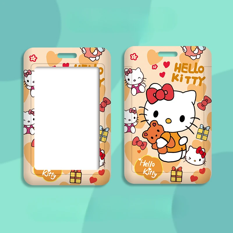 حامل شارة هوية Kawaii Hello Kitty للنساء ، حامل بطاقة الحبل ، كم بطاقة الائتمان ، لطيف ، عمودي ، أنيمي ، سانريو ، فتاة