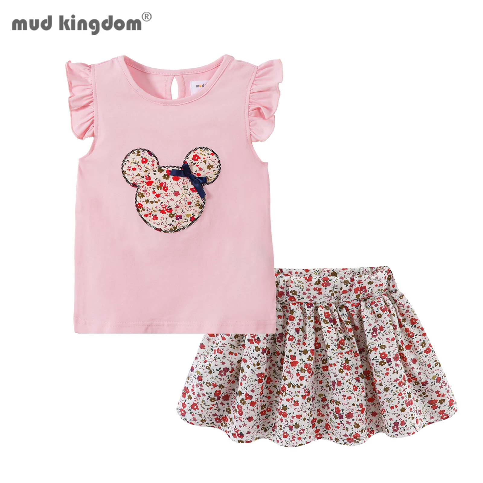 Mudkingdom Cute Girls Clothes Sets Floral 2Pcs Cartoon Kids Ruffle Sleeve Tank Top and Skirt Outfits for Girl Clothing Adorable