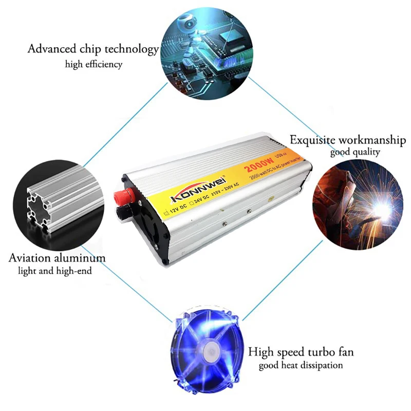 2024 New 2000W Car Inverter DC 12 V To AC 220 V Power Inverter Charger Transformer Vehicle Power Inverter Power Switch