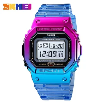 Skmei Electroplated Case Transparent Strap Lady Women Digital Wristwatch Shockproof Reloj…
