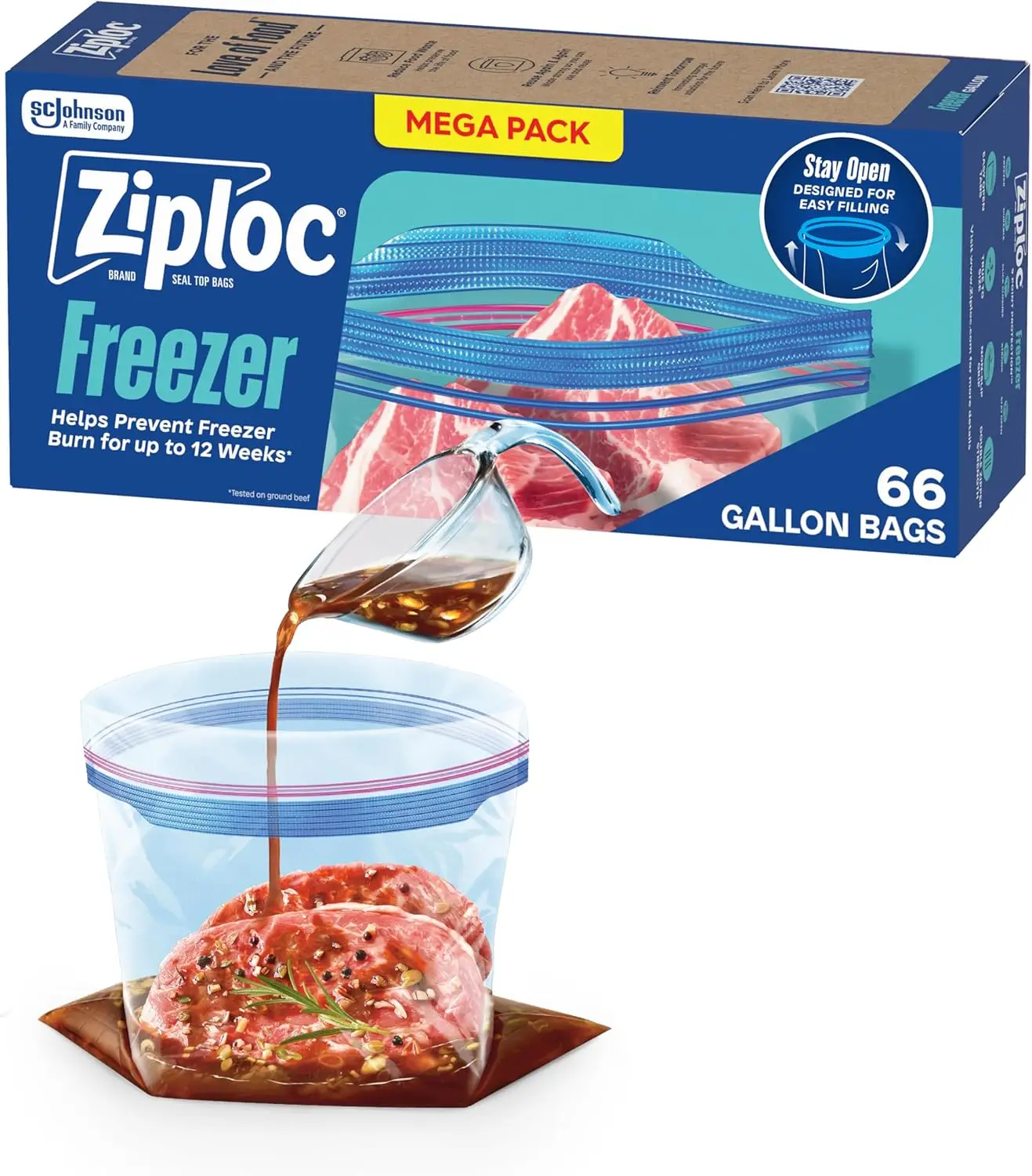 

66 Count Gallon Food Storage Freezer Bags, Stay Open Design, Easy to Fill