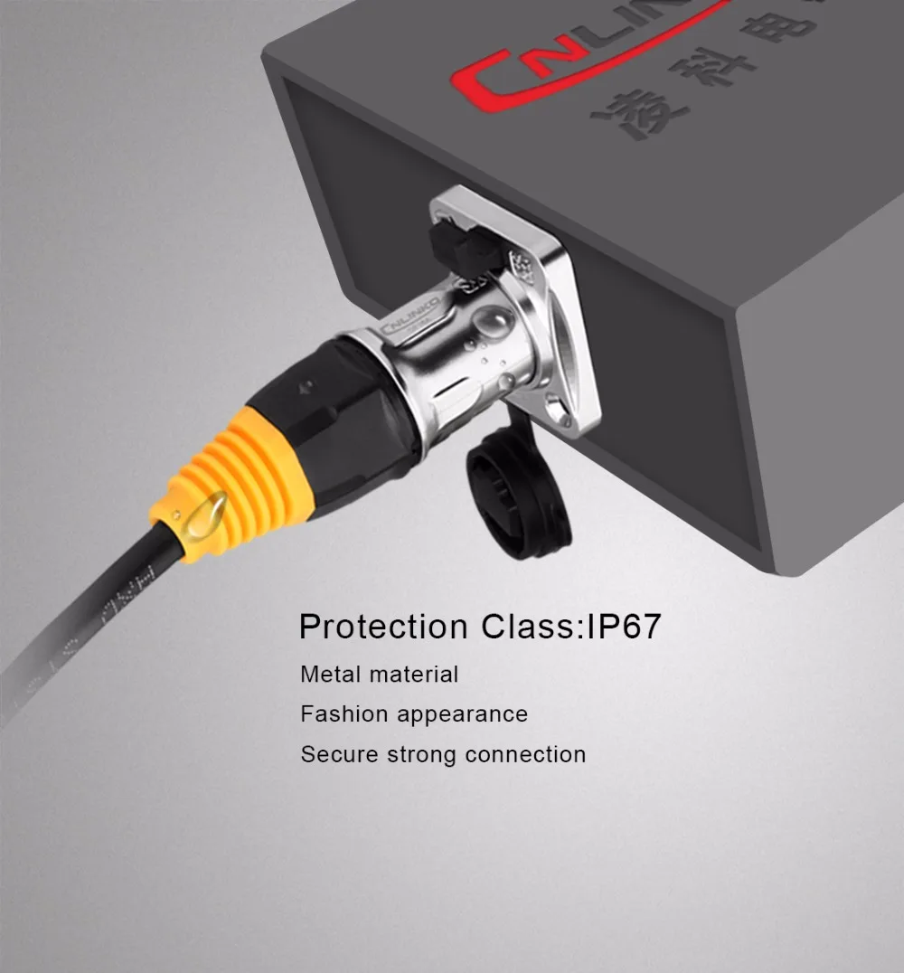 CNLINKO YT UL/TUV Metal IP67 Waterproof RJ45 Cable Signal Connector Panel Mount Socket Plug Network Ethernet Interface