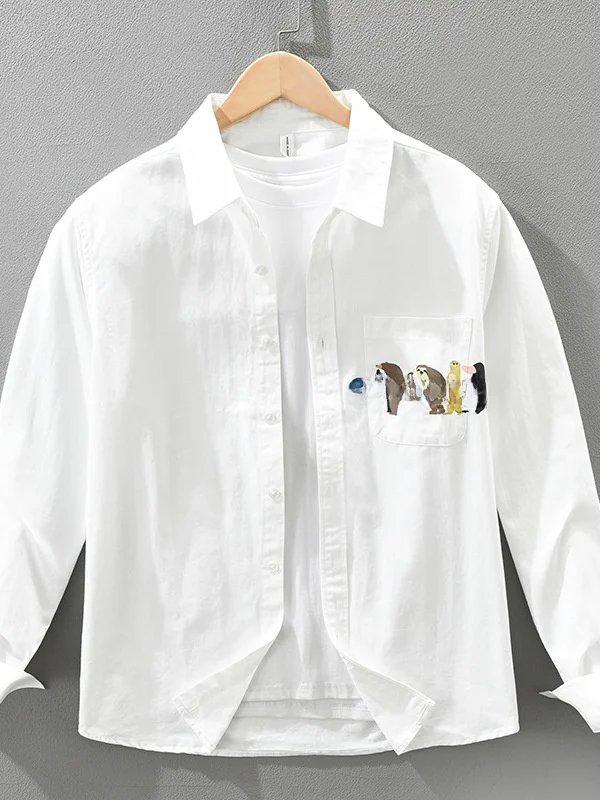 

Повседневная хлопковая длинная све irt, мужская осенняя новинка, с воротником из чистого хлопка с принтом, повседневная одежда irt Jaet Youth Faion