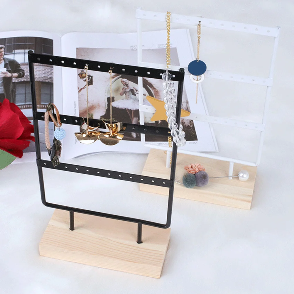 

1 шт. стеллаж для выставки товаров ювелирных изделий, железо, 36 отверстий, деревянная основа, устойчивый органайзер для серег, ожерелий, браслетов, держатель для ювелирных изделий