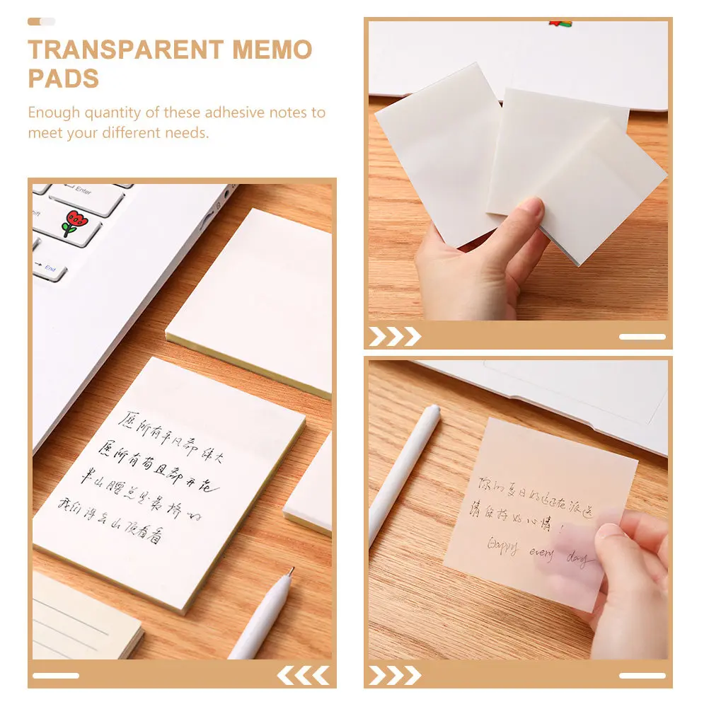 6Pcs Waterproof Memo Notes Transparent Self-Adhesive Convenient Removable Reusable for Writing Plans Schedules