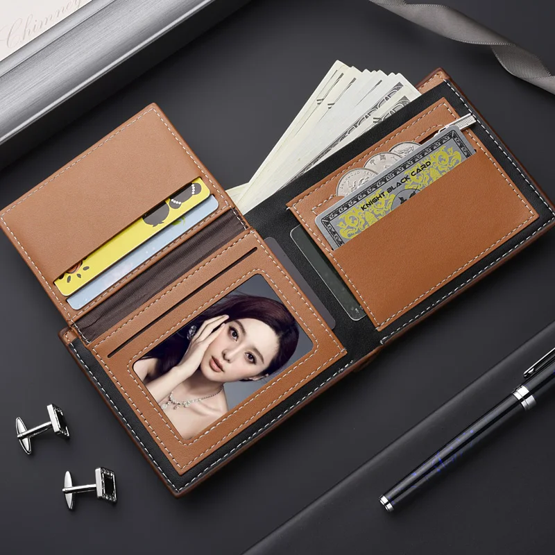 محفظة رجالية على الطراز الأوروبي وجيوب عملات معدنية بسحاب متعددة الفتحات للبطاقات، ومحفظة كلاسيكية مزدوجة الطي