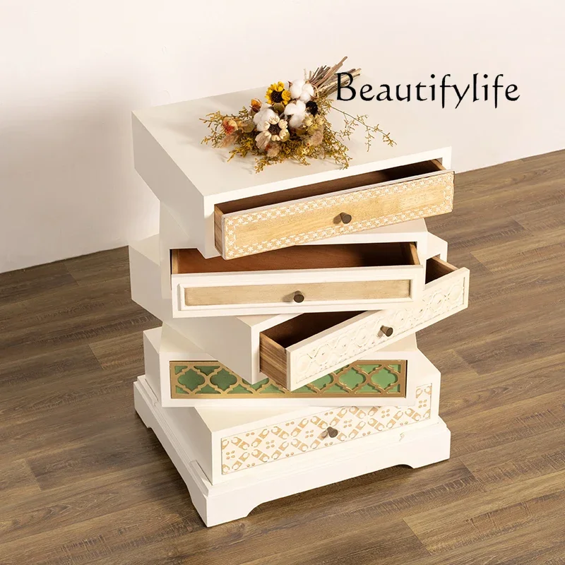 

NEW American Retro Rotating Bedside Table Antique Designer Solid Wood Storage Small Apartment Storage