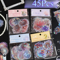 45pcs Ocean World PET Laser Shell Stickers Handbill material Collage Cute handbill stickers
