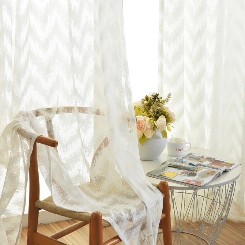 NORNE-Solid White Geometric jacquard Sheer Curtain for Living Room and Bedroom,Tulle Window Drapes Voiles Curtains Custom Made