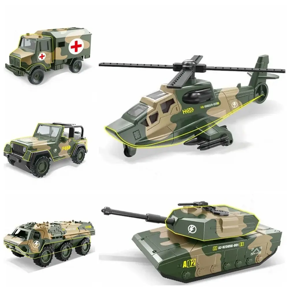 Simulação educacional tanque modelo de carro brinquedo helicóptero puxar para trás carros liga metal ambulância veículo blindado brinquedo meninos presente