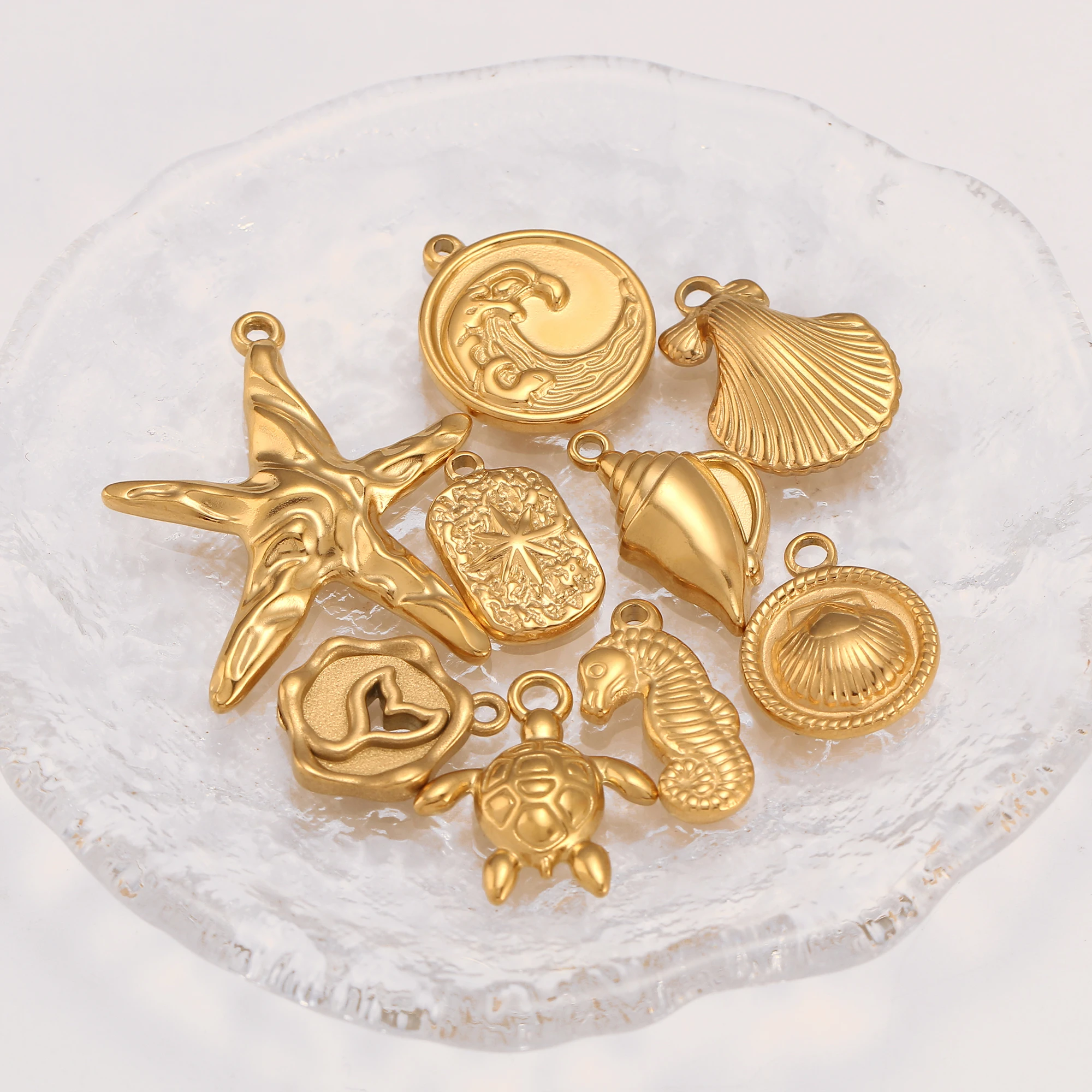 3pc/Lot Cute Ocean Wave/Starfish/Dolphin/Shell/Conch Charms For Jewelry Making Gold Color Jewelry Diy Earrings Necklace Bracelet