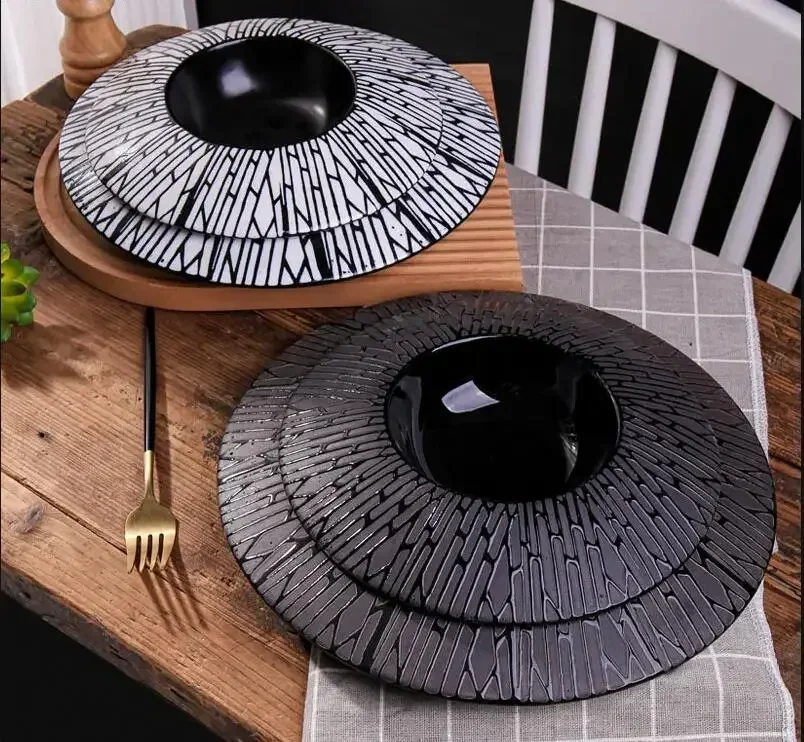 

Hotel Restaurant Main Dish Ceramic Plate Dinner Dessert Steak Plate Creative Straw Hat Plate Nordic Style Home Kitchen Tableware