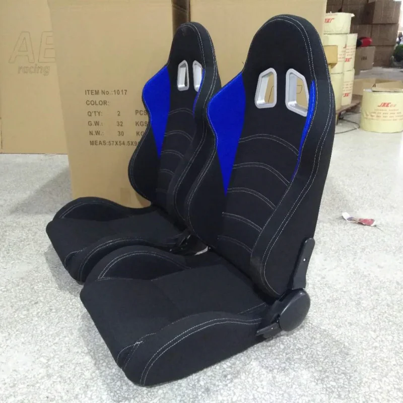 

Модифицированный автомобильный регулятор угла, одинарная направляющая, синяя отделка, черная ткань, белая строчка, гоночное сиденье из ПВХ