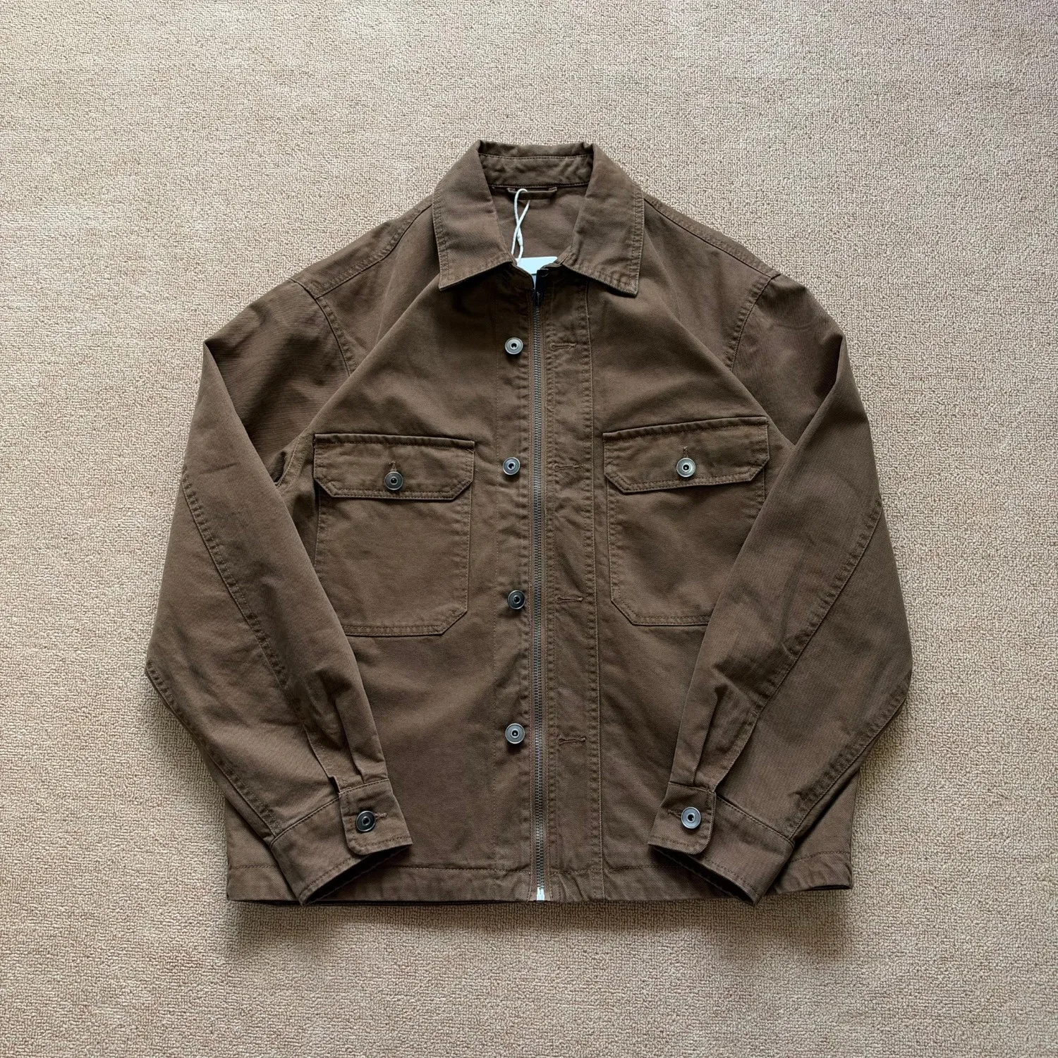 Spring and Autumn New Men's Washed Denim Jacket Lapel Drop Shoulder Multi-Pocket Work Style Loose Long Sleeve Jacket