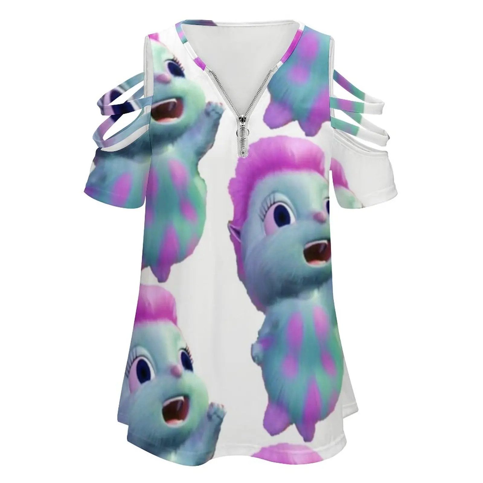Bibble From Fairytopia™ Women's T-Shirt New Fashion Printed Zipper V-Neck Short Sleeve T Shirts Casual Plus Size Bibble