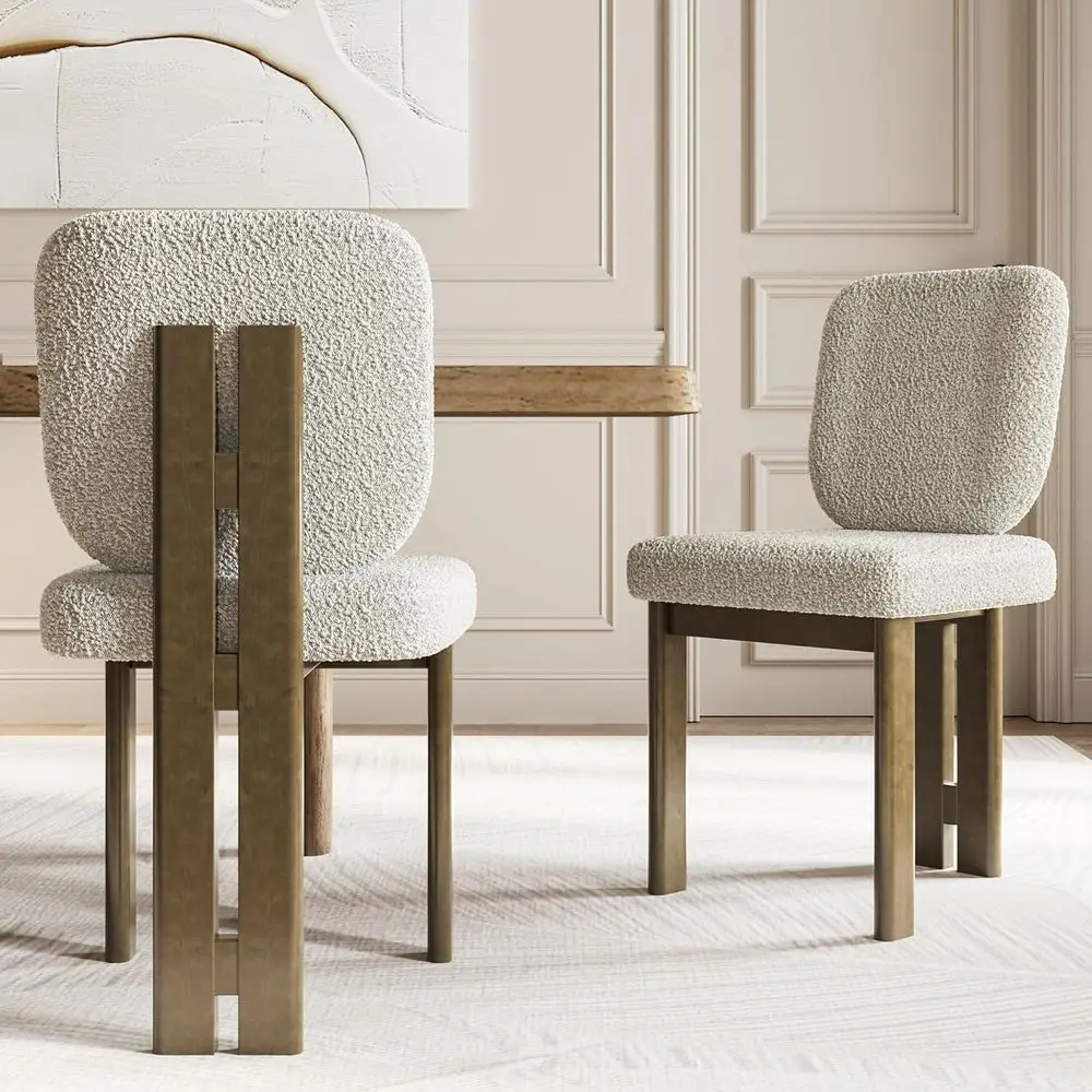 

Boucle Dining Chairs Set of 2, Farmhouse Sherpa Upholstered Wooden Kitchen Chairs with Back, Side Armless Dining Room Chairs wit
