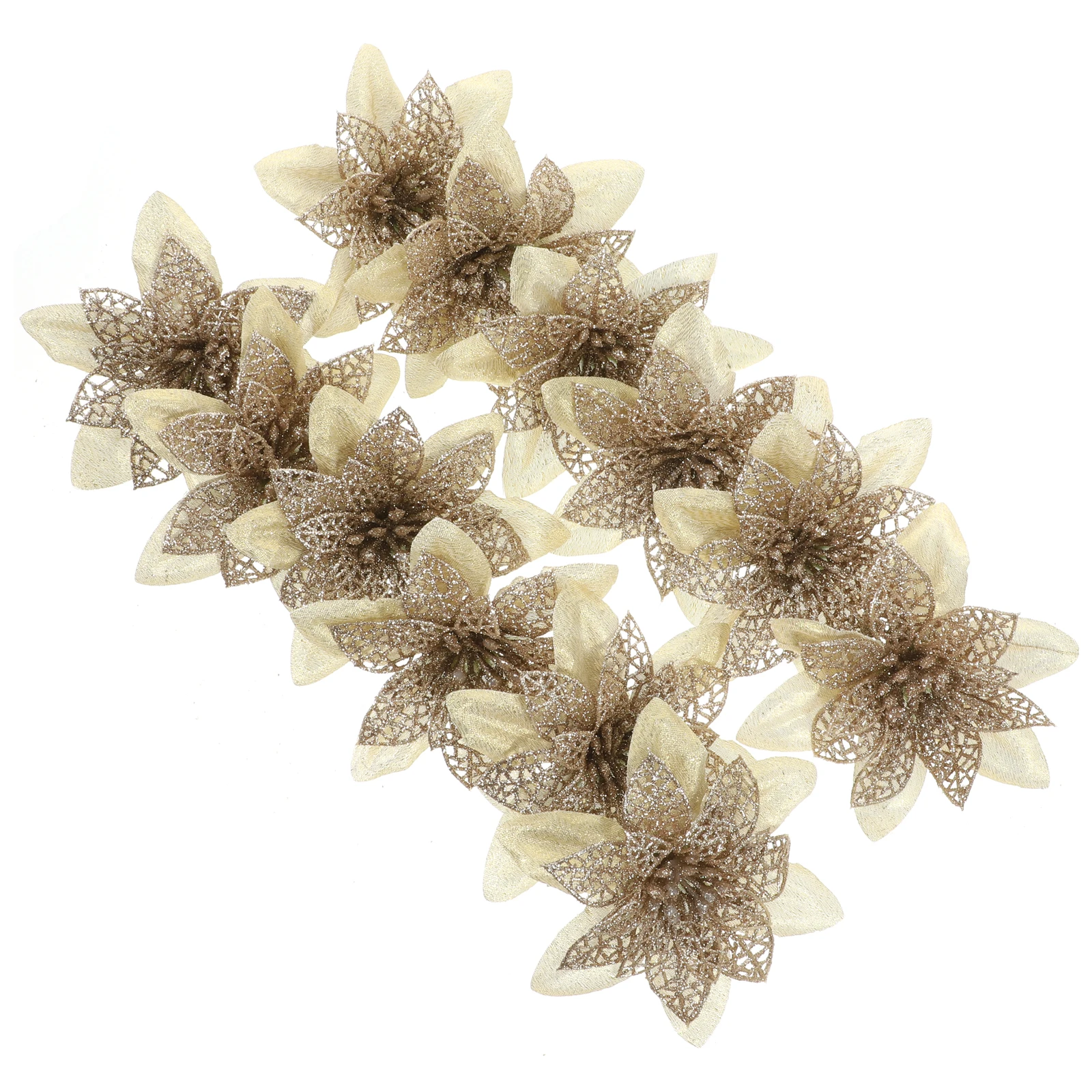 

12 Pcs Christmas Flower naments Artificial Poinsettia Glitter Flowers Xmas Tree Decorations Pink Holiday Props