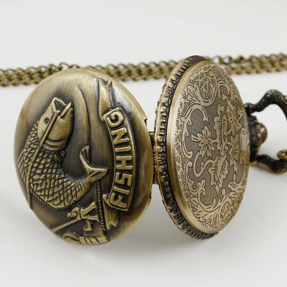 خمر الأسماك الحيوانية نمط ساعة الجيب رجالي ساعات الجيب الأنيقة مع فوب سلسلة قلادة Masculino Relogio ساعة حائط هدية الرجعية