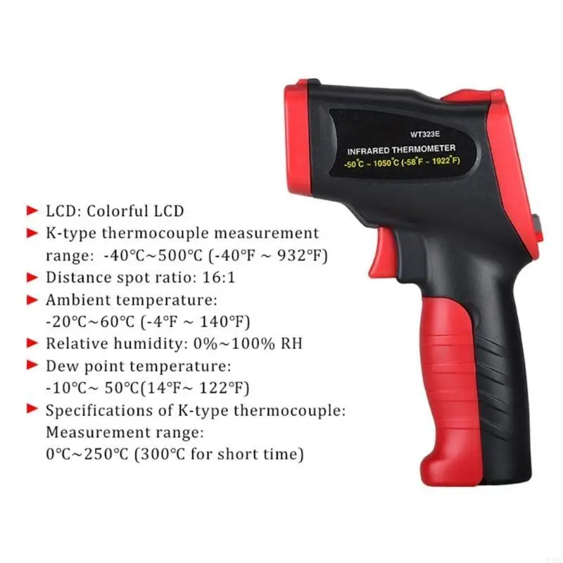 

Ultrared Rays Temperature Gauge with Adjustable Emissivity Accurate Measurement Y4QC