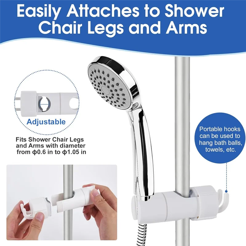 ABBO-Adjustable Shower Head Holder For Shower Chairs, Fits Bath Seats, Transfer Benches, Bath Stools, And Shower Commodes