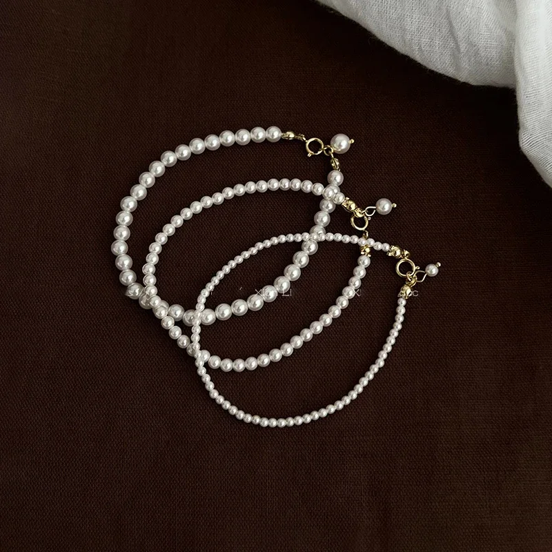 

Real 925 Sterling Silver Bead Pearl Chain Bracelets for Charming Women Cute Fine Jewelry Light Luxury Minimalist Accessories