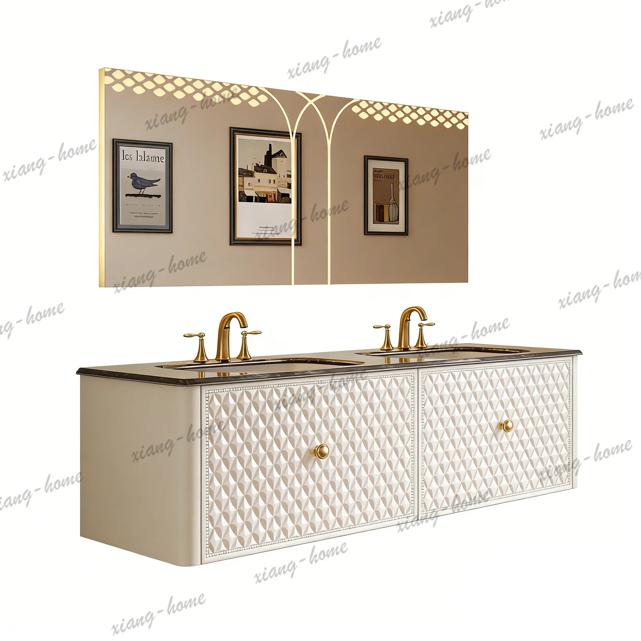 PG French Oak Bathroom Vanity, Ceramic Integrated, American Solid Wood Antique Style Bathroom Cabinet, Toilet Washbasin Cabinet