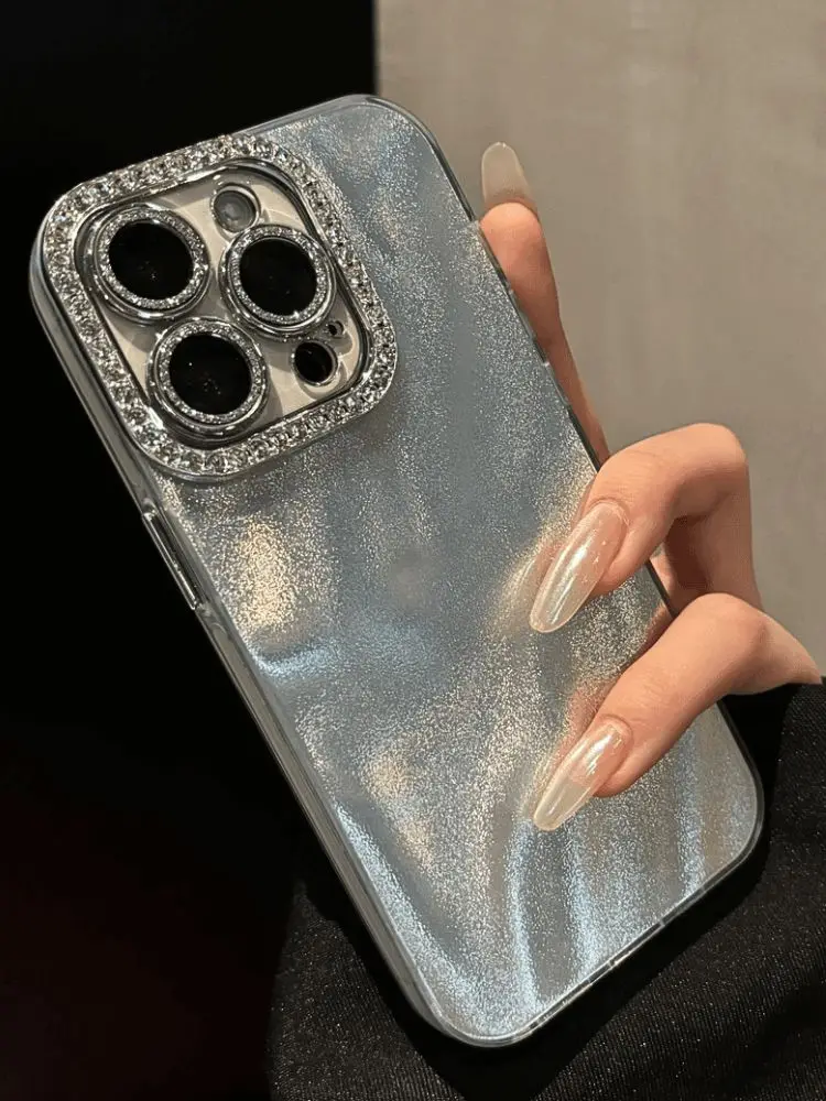 Funda de diamantes de imitación con purpurina de lujo para iPhone 16pro Max 15 Pro, lente de diamante chapada en láser, cubierta de teléfono para