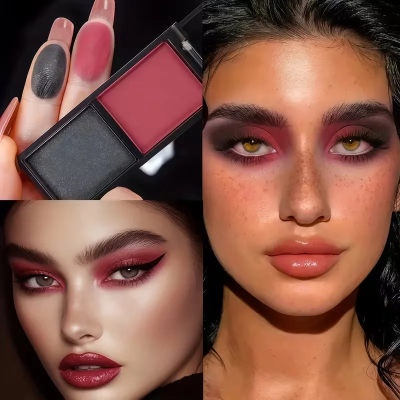 2 Colors Eyeshadow Palette Matte Shimmer Glitter Cool Tone Dark Color High Pigment Portable Mini Eye Makeup Cosmetic for Party