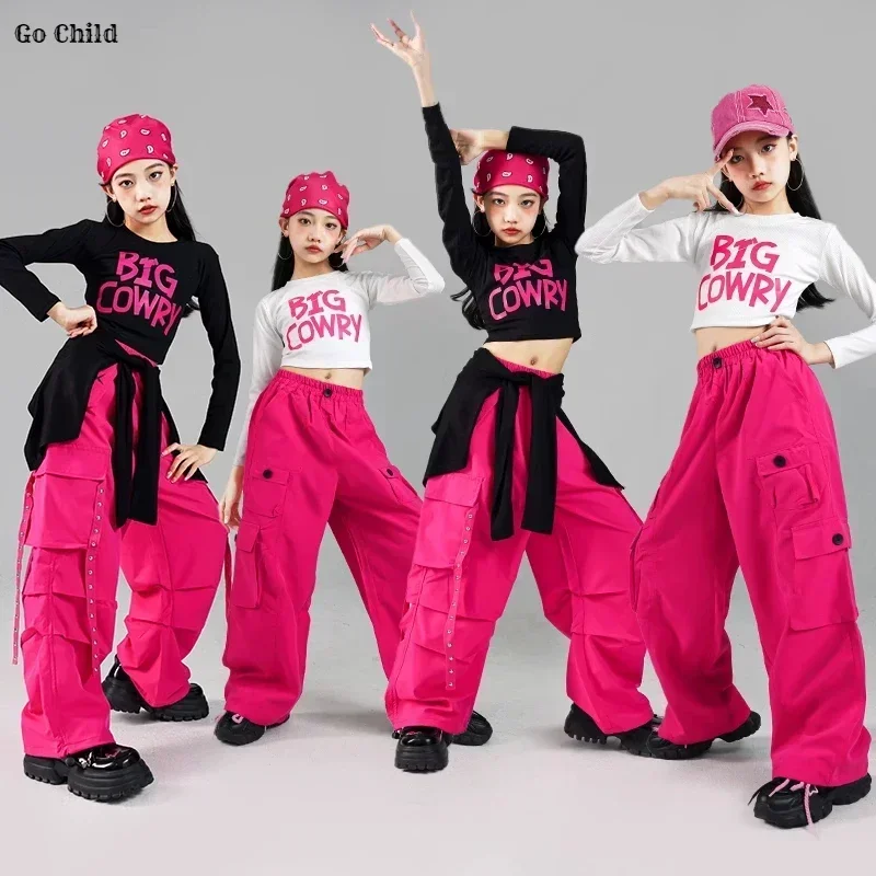 Girls Hip Hop Crop Top Colorful Cargo Pants Children Costumes Kids Streetwear Jazz K-pop Street Dance Girl Group Clothes Sets