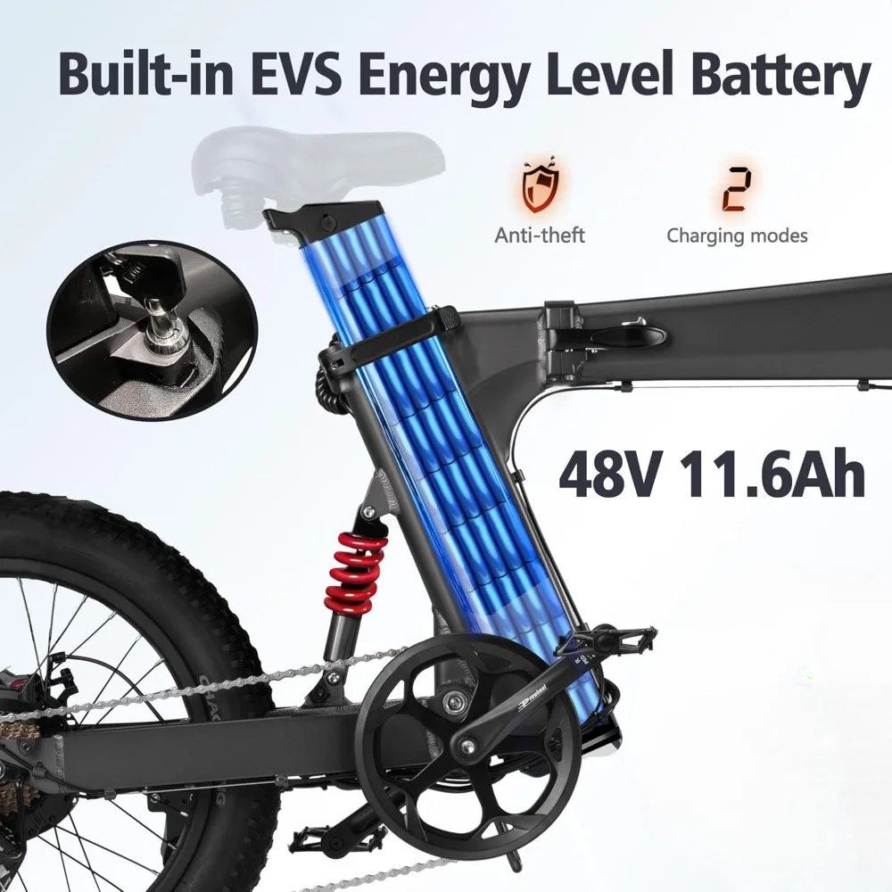 Electric Bike for Adults, 20'' Fat Tire Folding Ebike with 1000W Brushless Motor 48V 15AH/11.6AH Battery, Foldable Bikes Bicycle