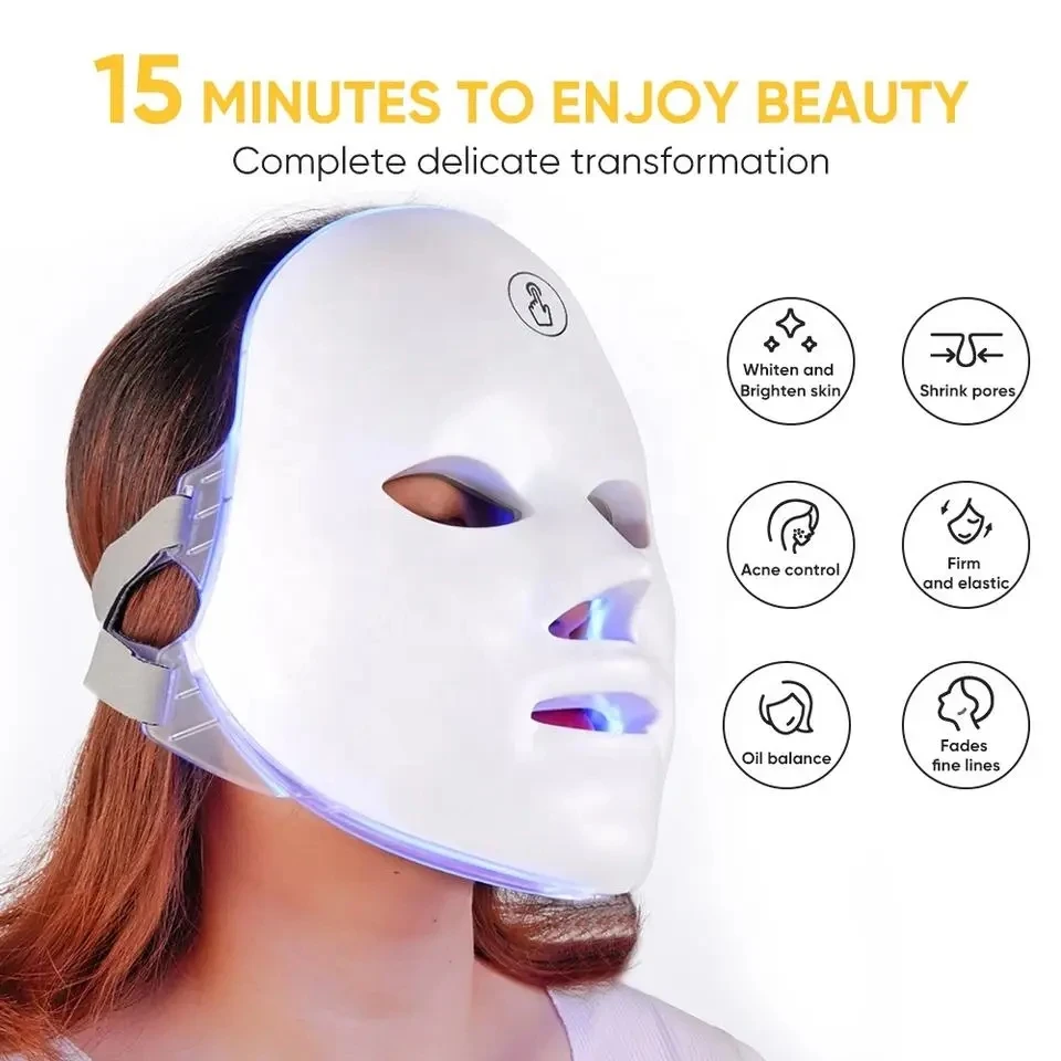 Recarregável LED Anti-Acne Máscara Facial, Home Lifting, Terapia de Fótons, Casa, Hidratação, Hidratante, 7 Dias