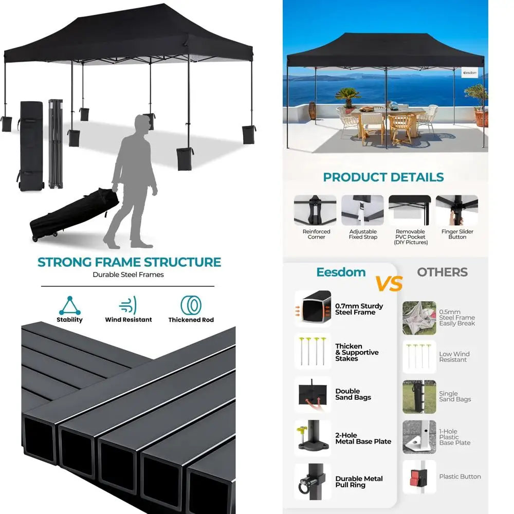 

Waterproof 10x20 Pop Up Canopy Tent with Roller Bag, Easy Assembly, Commercial Grade Shelter, Includes 6 Stakes, Sandbags, and R